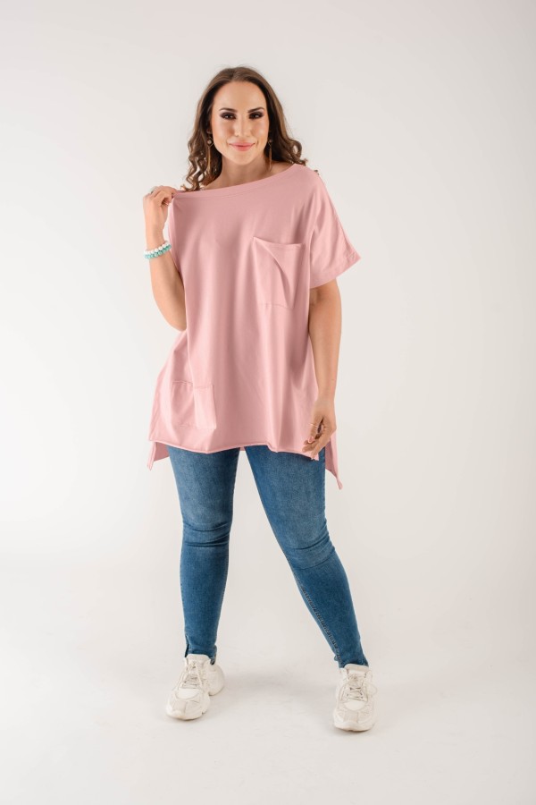 Bluzka oversize w kolorze pudrowym dłuższy tył kieszeń Tanisha 1