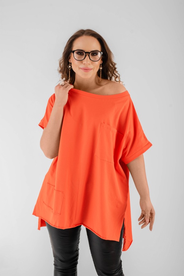 Bluzka oversize w kolorze brzoskwiniowym peach dłuższy tył kieszeń Tanisha 1