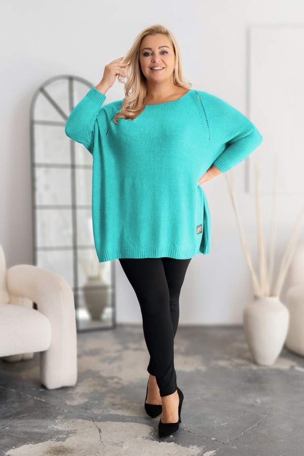 MEGA oversize sweter damski w kolorze miętowym ażur naszywka SHAPE 2