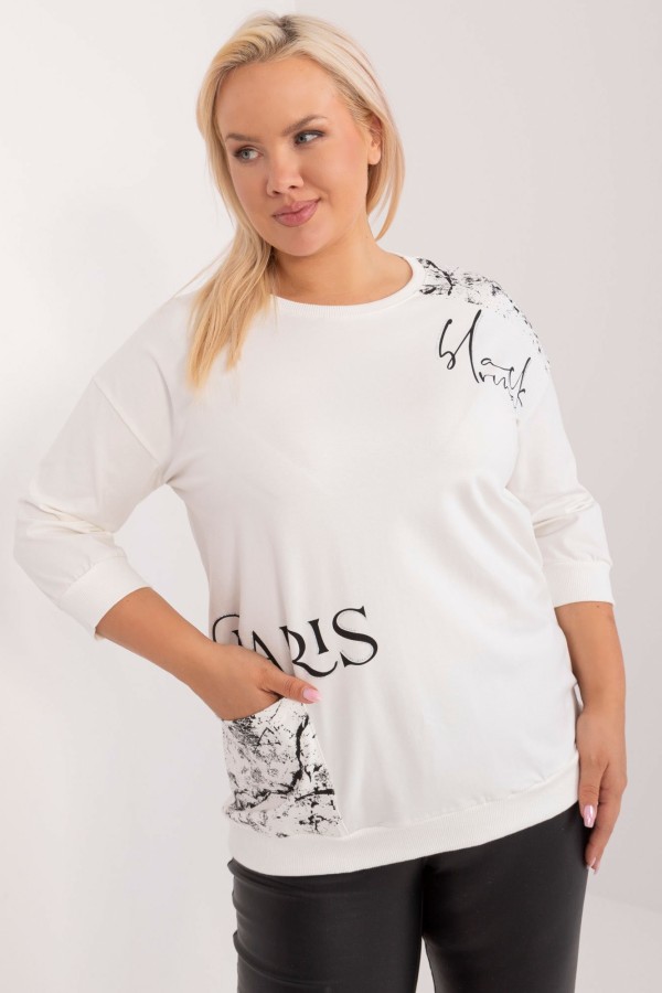 Bluzka damska plus size w kolorze ecru kieszeń nadruk dżety JELENA 2