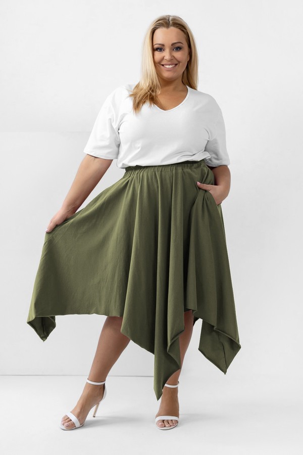 Asymetryczna spódnica plus size w kolorze khaki kieszenie FIESTA 2