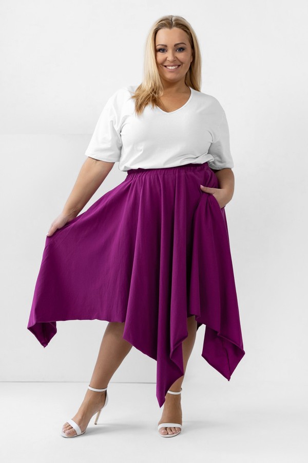 Asymetryczna spódnica plus size w kolorze magenta kieszenie FIESTA 1