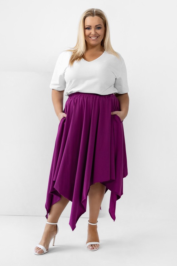 Asymetryczna spódnica plus size w kolorze magenta kieszenie FIESTA 2