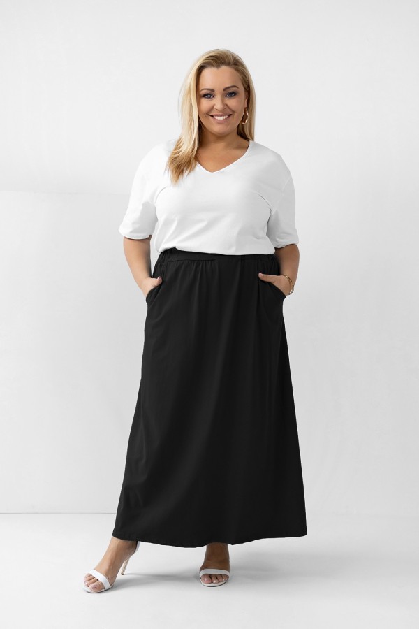 Długa spódnica plus size w kolorze czarnym kieszenie VENUS 1