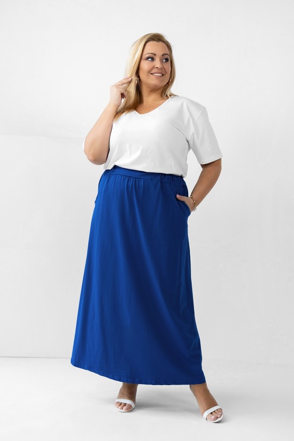 Długa spódnica plus size w kolorze chabrowym kieszenie VENUS 1