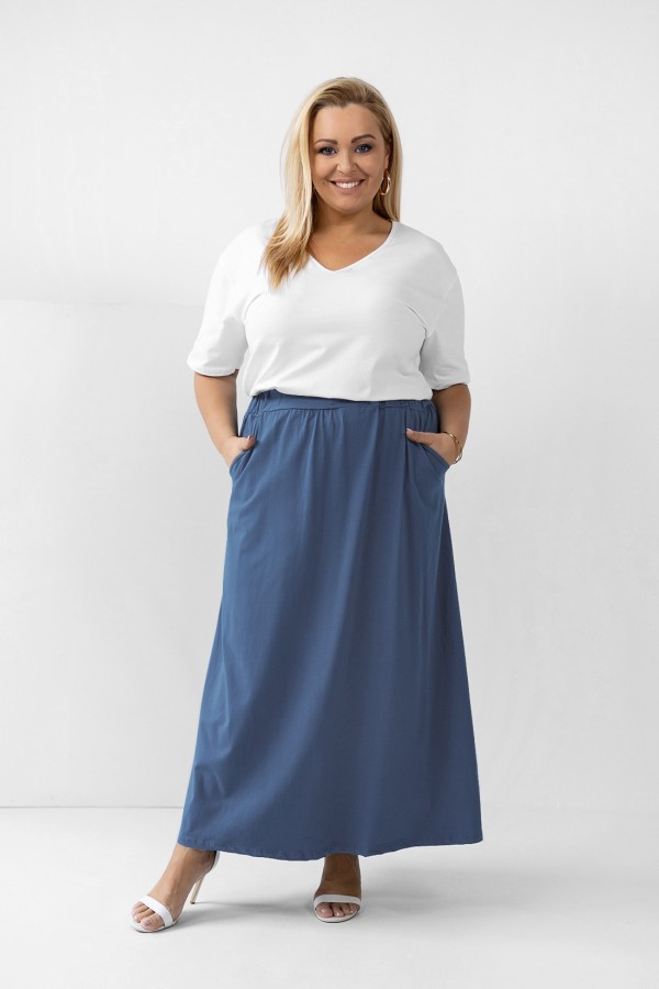 Długa spódnica plus size w kolorze denim kieszenie VENUS 1