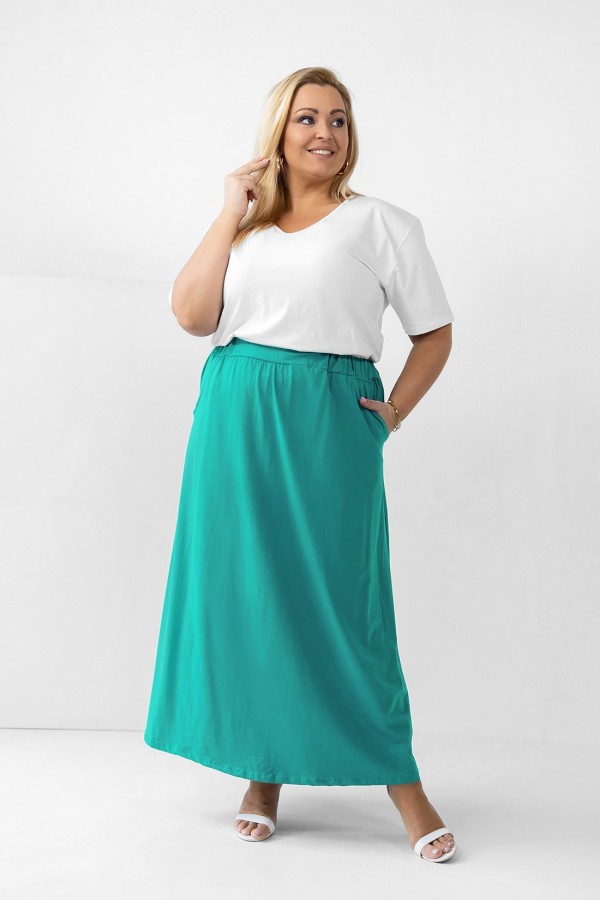 Długa spódnica plus size w kolorze tiffany kieszenie VENUS 1