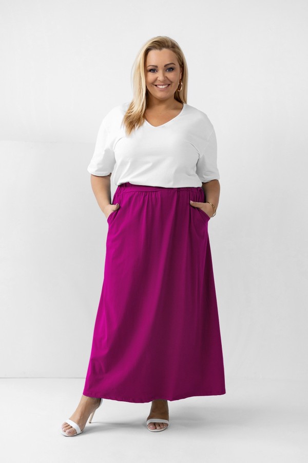 Długa spódnica plus size w kolorze magenta kieszenie VENUS 1