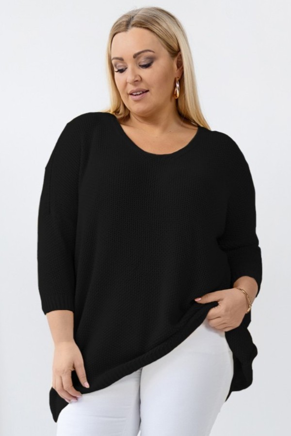 MEGA oversize sweter damski w kolorze czarnym dekolt V wzór ryżyk LUIS 2
