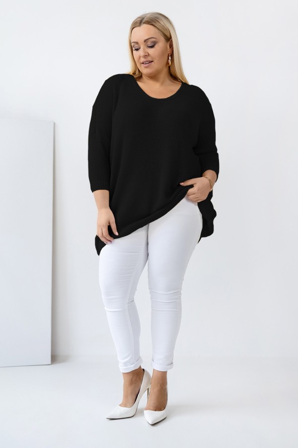 MEGA oversize sweter damski w kolorze czarnym dekolt V wzór ryżyk LUIS 1