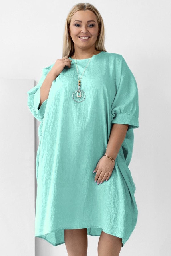 MEGA oversize sukienka plus size w kolorze miętowym z naszyjnikiem ABISON 2