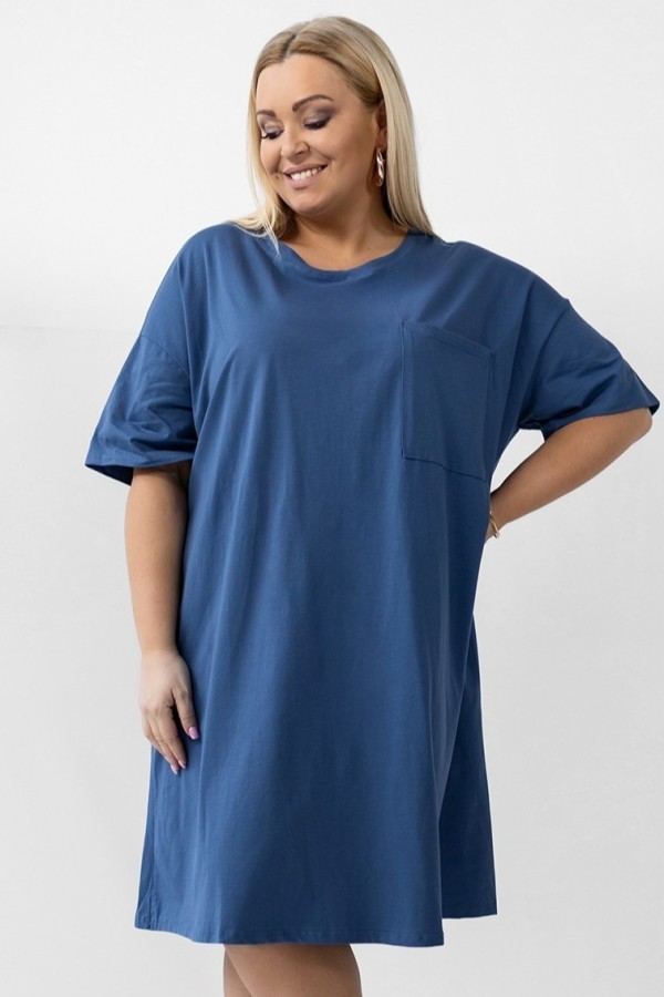 Sukienka T-shirtowa plus size w kolorze denim duża kieszeń KRISTINA 4
