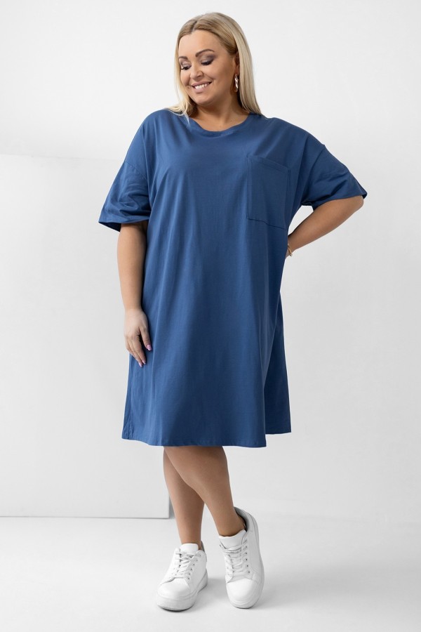 Sukienka T-shirtowa plus size w kolorze denim duża kieszeń KRISTINA 1