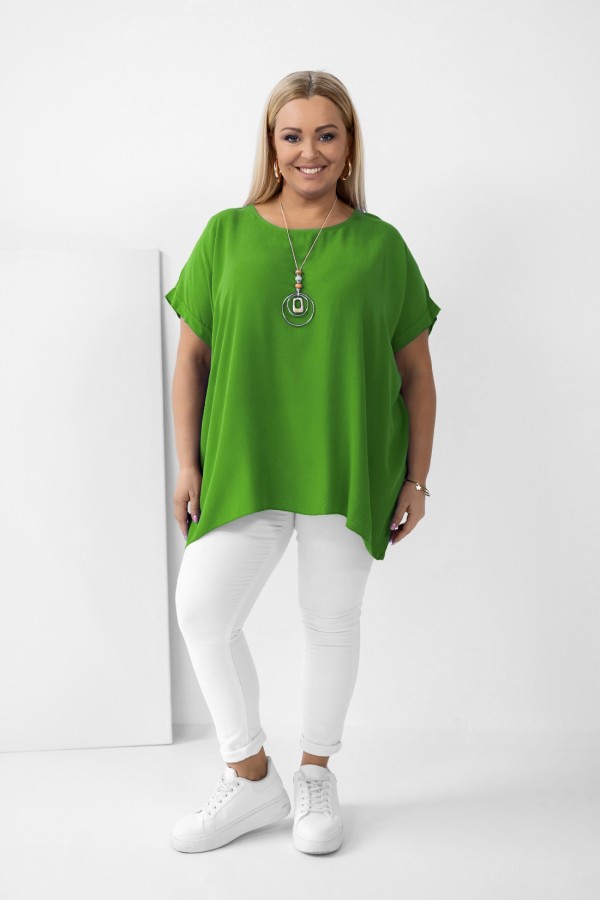MEGA oversize bluzka tunika w kolorze oliwkowym z naszyjnikiem OTYLIA 1