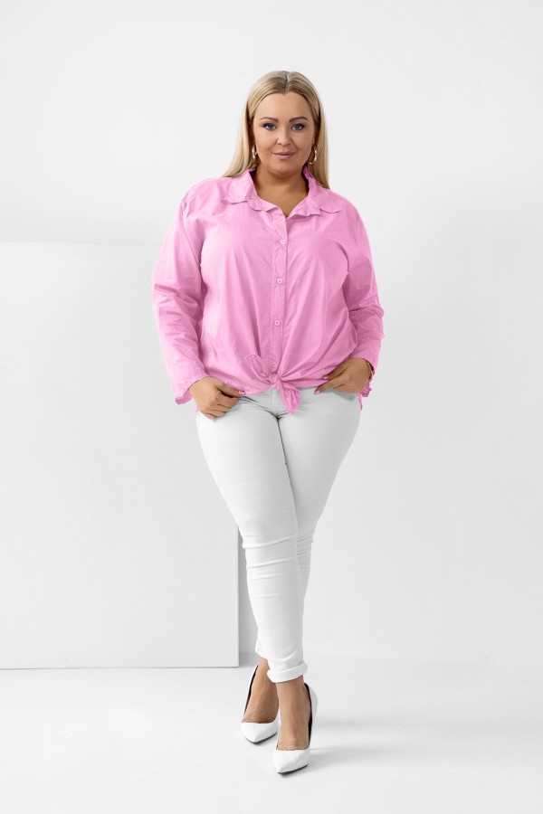 Lekka koszula damska plus size w kolorze jasnoróżowym podpinany rękaw VIVIEN 1