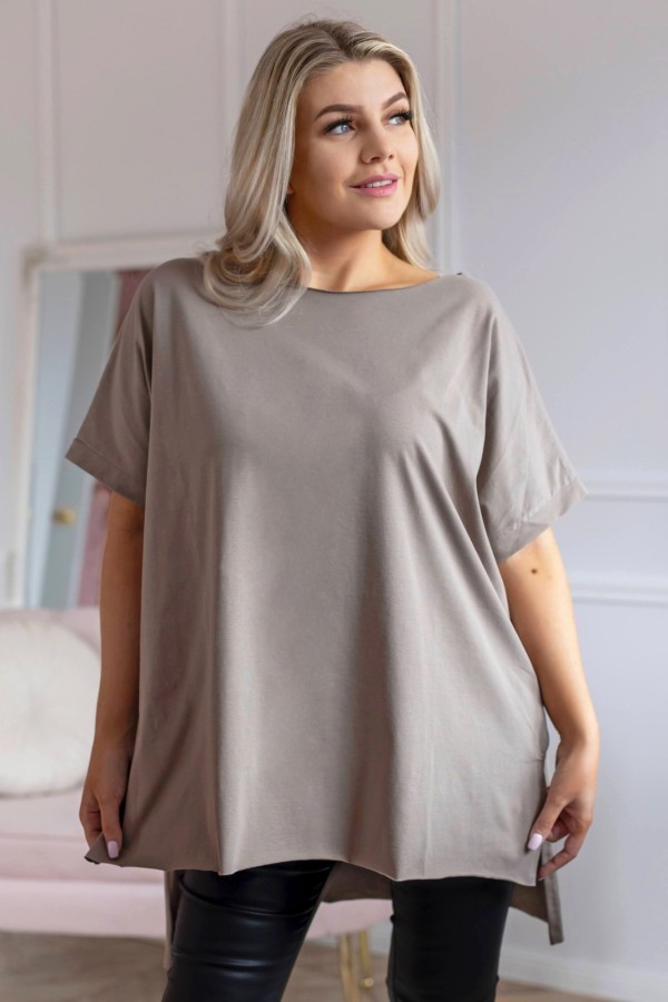 Bluzka damska oversize w kolorze beżu fango dłuższy tył gładka Marsha 2