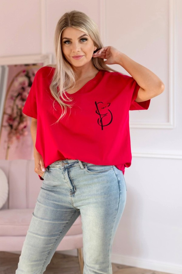 T-shirt damski plus size w kolorze malinowym dekolt w serek V-neck MIŚ koala 2