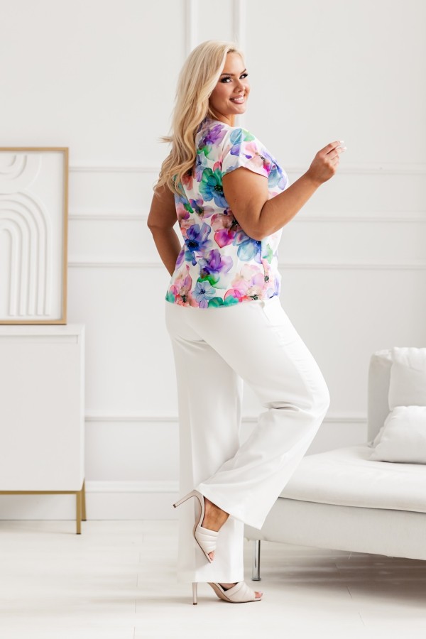 Bluzka koszulowa plus size kolorowe kwiaty dekolt V-neck MARKO 1