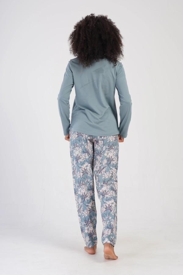 Piżama damska plus size w kolorze miętowym komplet bluzka + spodnie kwiaty DONA 4