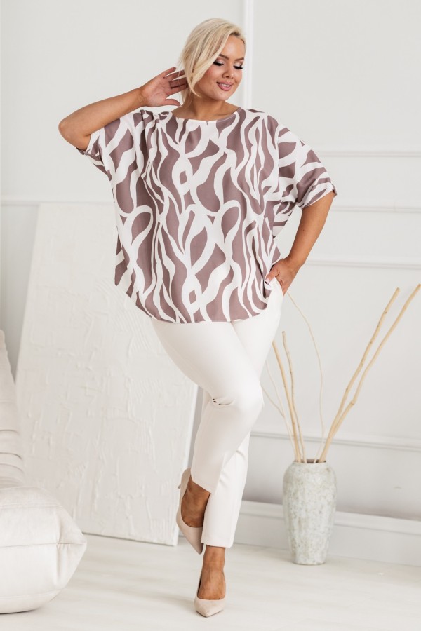 Lekka bluzka plus size nietoperz oversize beżowy wzór MERLIN 1