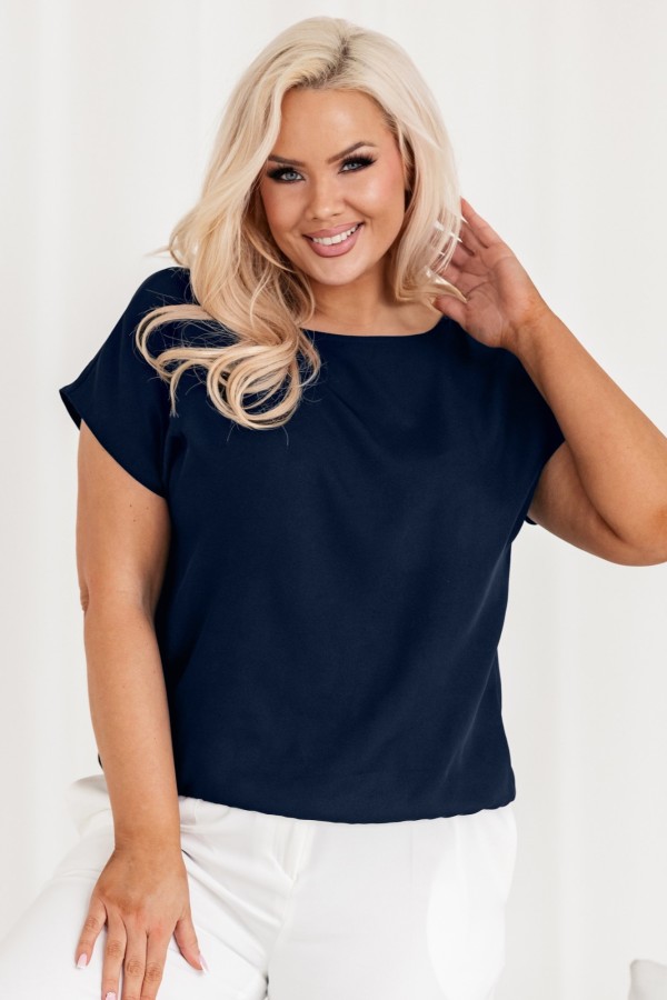 Elegancka bluzka damska plus size w kolorze granatowym z gumką VIOLETTA 2
