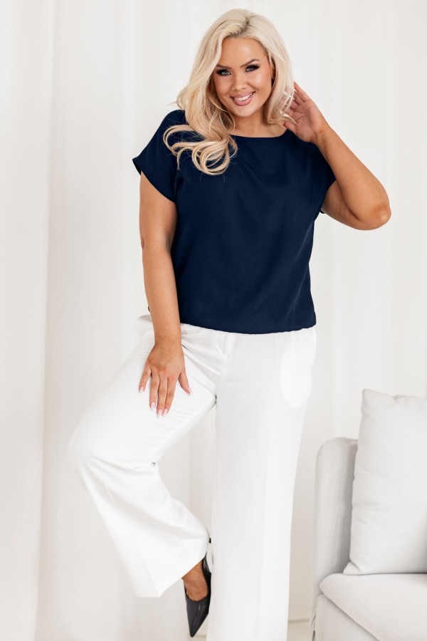 Elegancka bluzka damska plus size w kolorze granatowym z gumką VIOLETTA 1