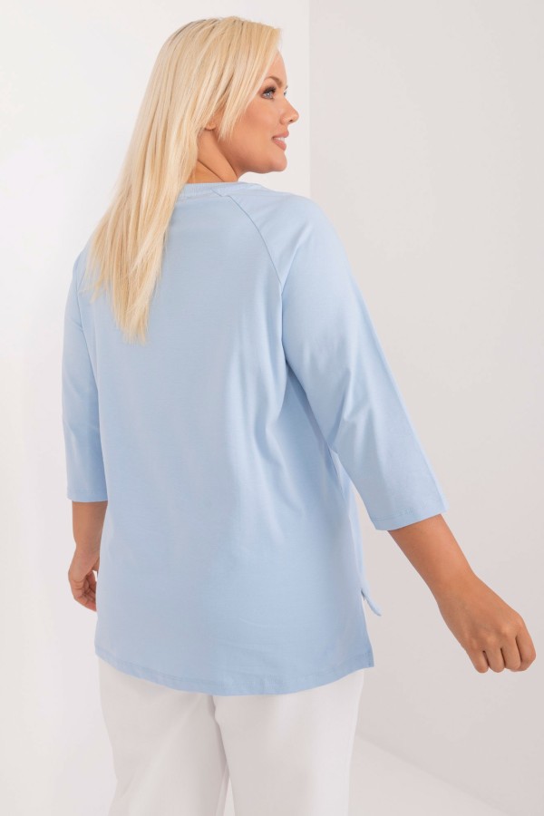 Bluzka damska plus size dłuższy tył w kolorze błękitnym złote kwiaty dżety Antonia 4