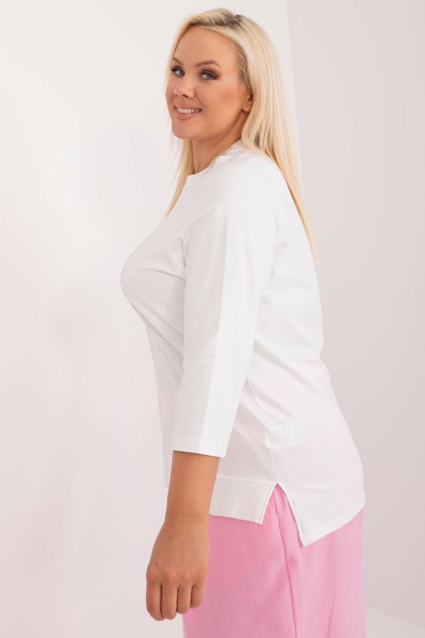 Bluzka damska plus size dłuższy tył w kolorze ecru złote kwiaty dżety Antonia 4