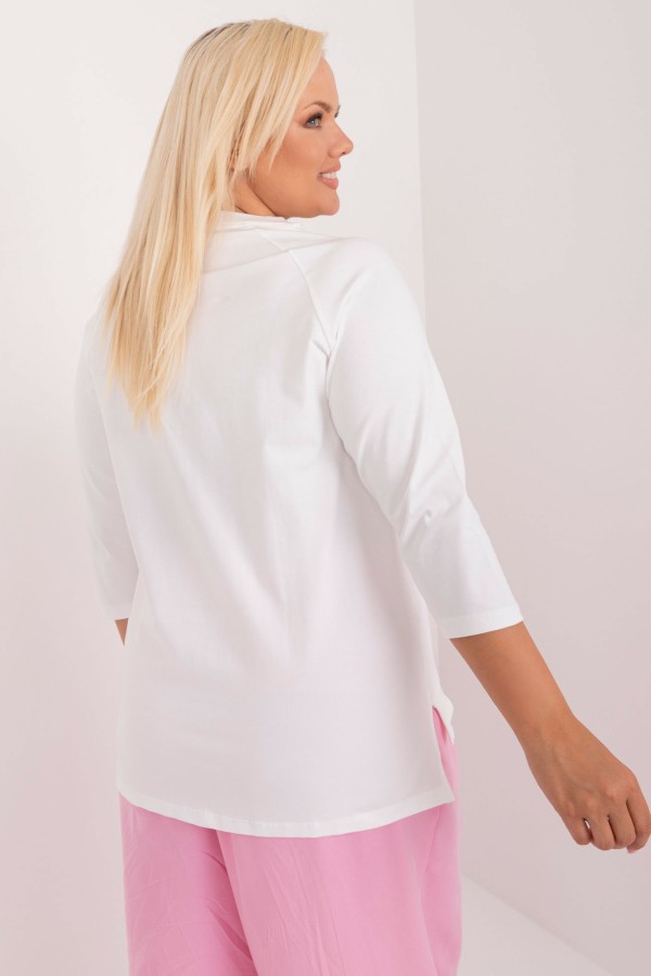 Bluzka damska plus size dłuższy tył w kolorze ecru złote kwiaty dżety Antonia 3