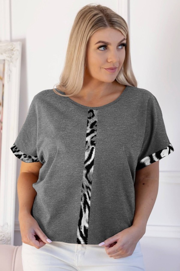 T-shirt damski plus size w kolorze grafitowy melanż szara panterka pasek BADI 2