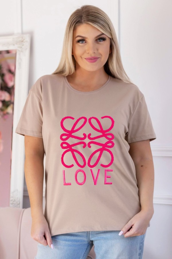 T-shirt damski w kolorze beżowym aplikacja napis love HARUMI 2