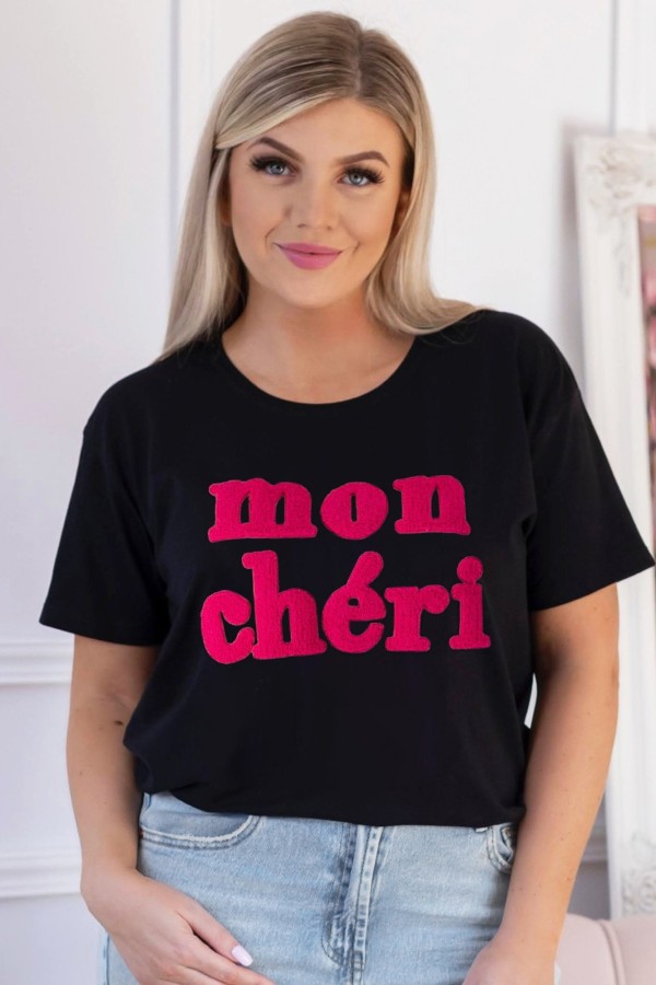 T-shirt damski w kolorze czarnym aplikacja mon cheri CHARMIN 2