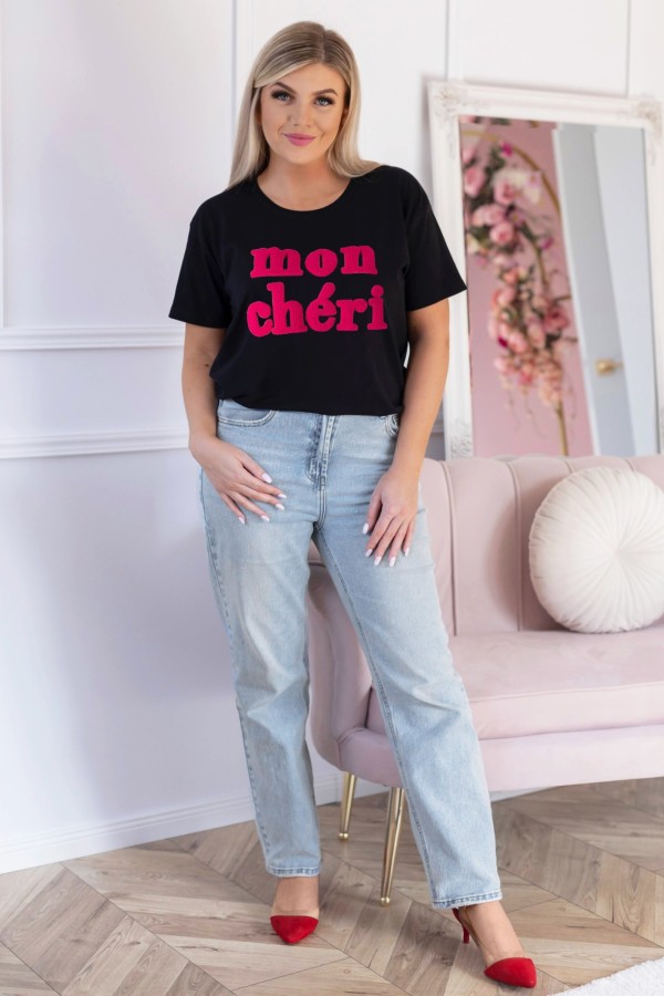 T-shirt damski w kolorze czarnym aplikacja mon cheri CHARMIN 1