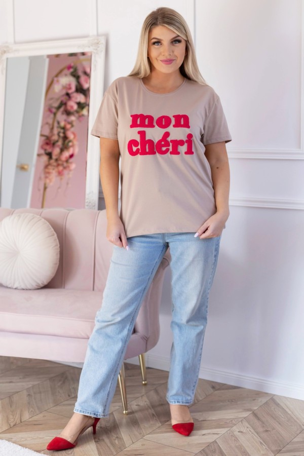 T-shirt damski w kolorze beżowym aplikacja mon cheri CHARMIN 2