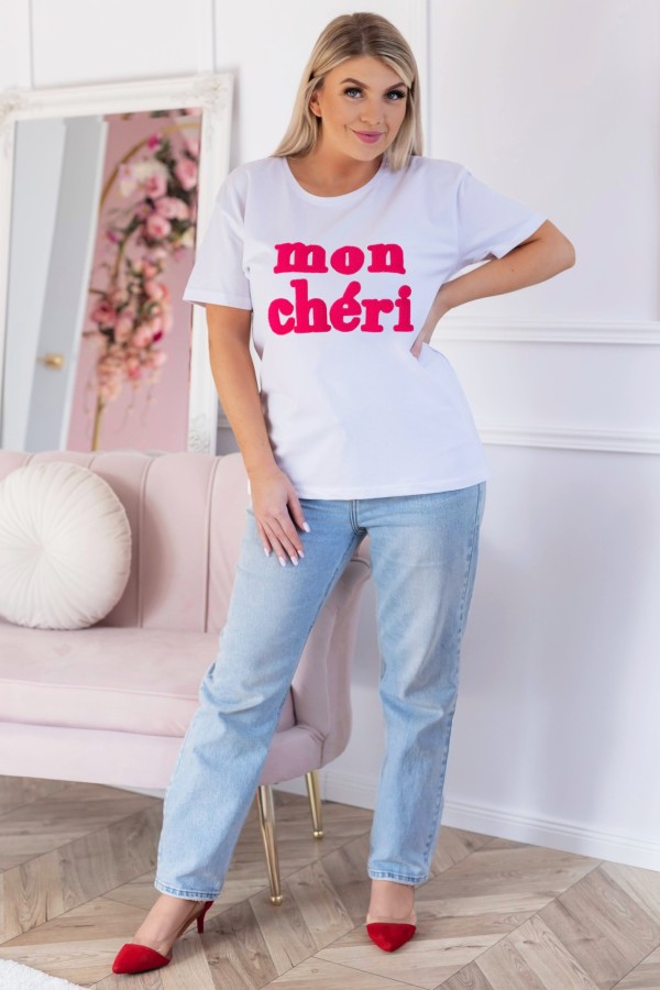 T-shirt damski w kolorze białym aplikacja mon cheri CHARMIN 1