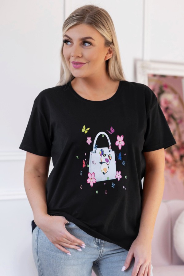T-shirt damski w kolorze czarnym nadruk torebka LELI 2