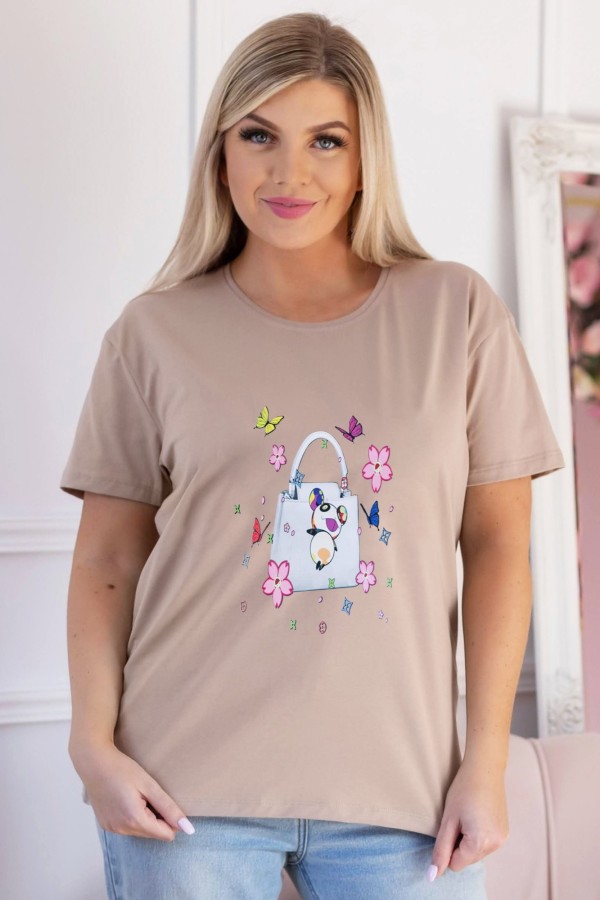 T-shirt damski w kolorze beżowym nadruk torebka LELI 2
