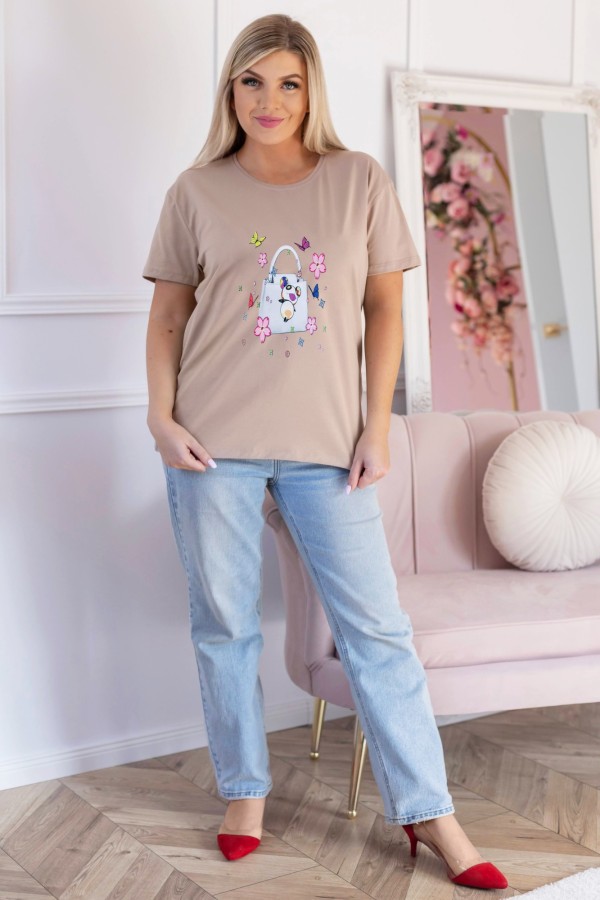 T-shirt damski w kolorze beżowym nadruk torebka LELI 1