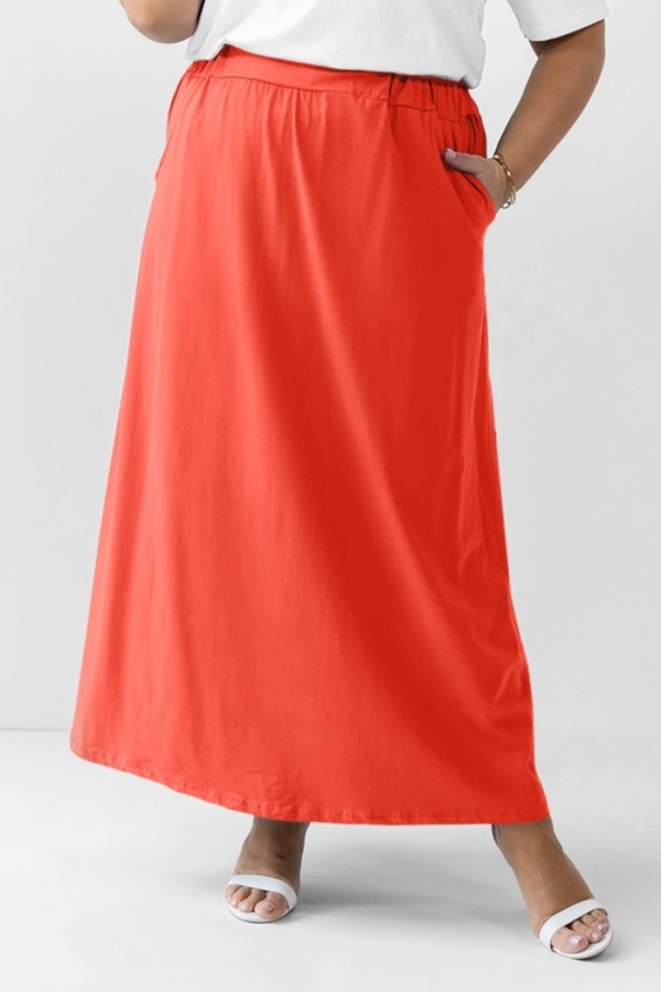Długa spódnica plus size w kolorze brzoskwiniowym kieszenie VENUS 2