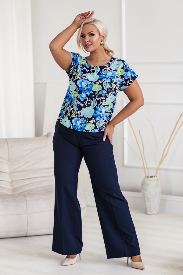 Lekka bluzka damska plus size z gumką niebiesko zielone kwiaty LUCITA 2