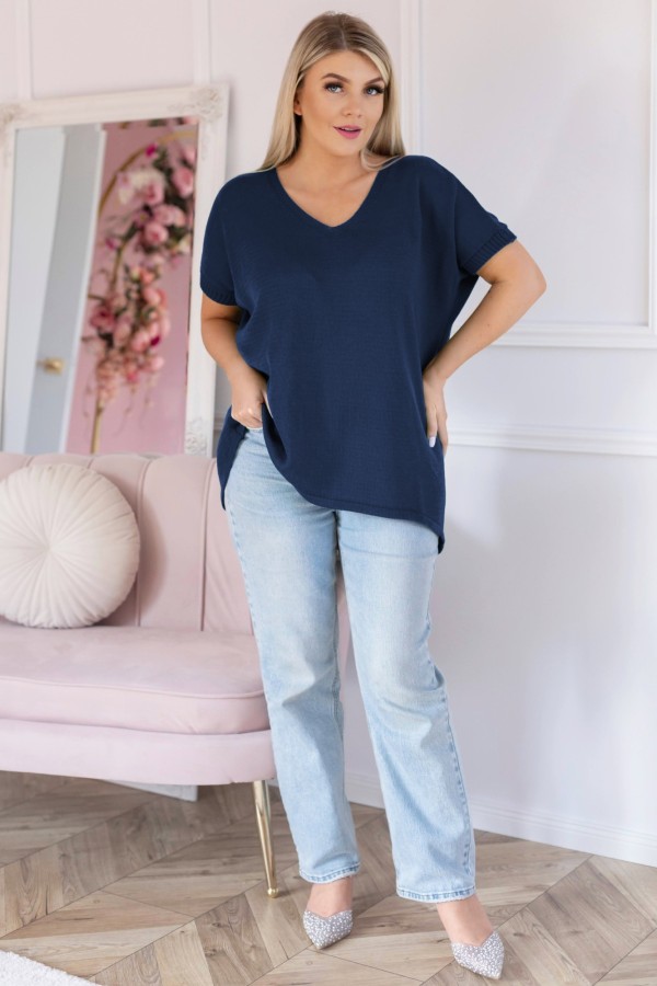 Sweter damski oversize w kolorze granatowym z dłuższym tyłem MELISA 1