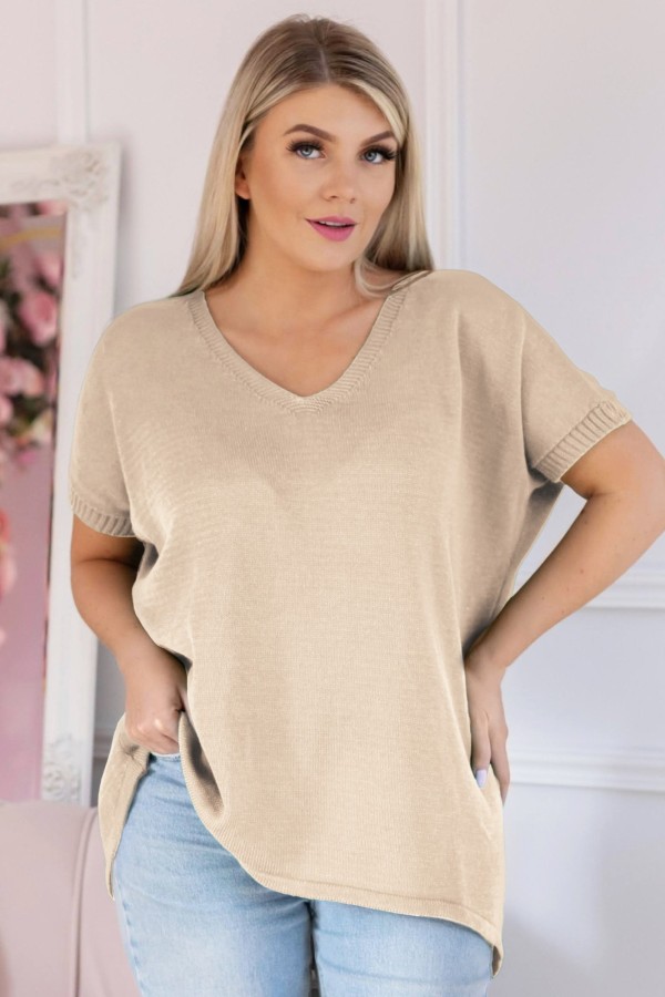 Sweter damski oversize w kolorze beżowym z dłuższym tyłem MELISA 2