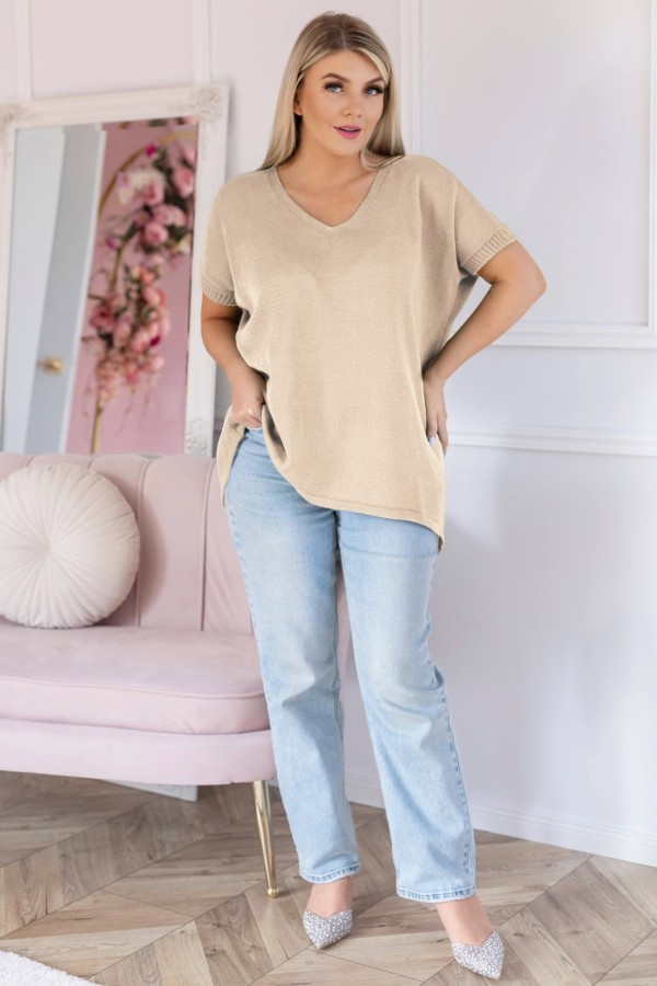 Sweter damski oversize w kolorze beżowym z dłuższym tyłem MELISA 1