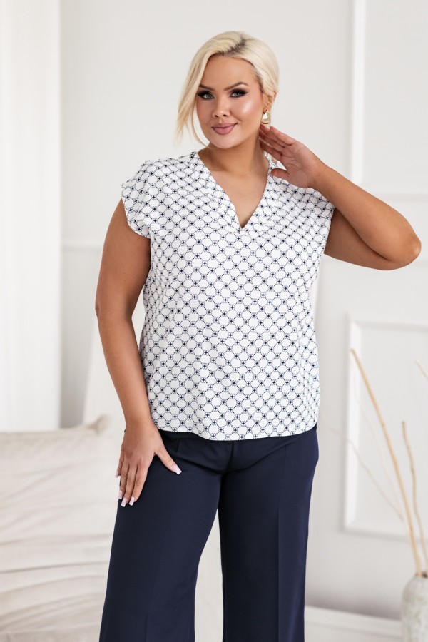 Elegancka bluzka koszulowa plus size romby kwiatki dekolt V-neck MARKO 4