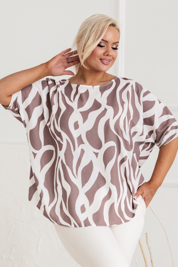 Lekka bluzka plus size nietoperz oversize beżowy wzór MERLIN 4