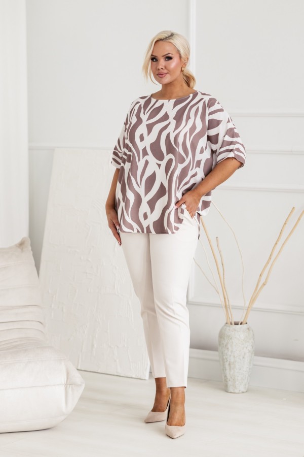 Lekka bluzka plus size nietoperz oversize beżowy wzór MERLIN 2