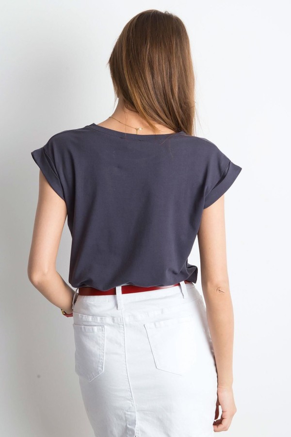 Bluzka damska w kolorze antracytowym t-shirt basic podwijany rękaw Mila 4