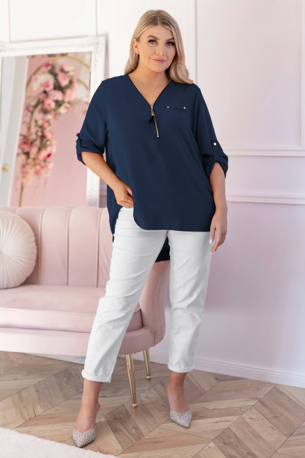 Elegancka bluzka koszula w kolorze granatowym dekolt zamek ZIP secret 1