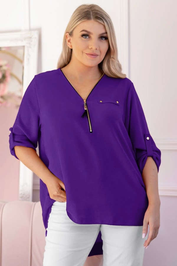 Elegancka bluzka koszula w kolorze jagodowym dekolt zamek ZIP secret 2