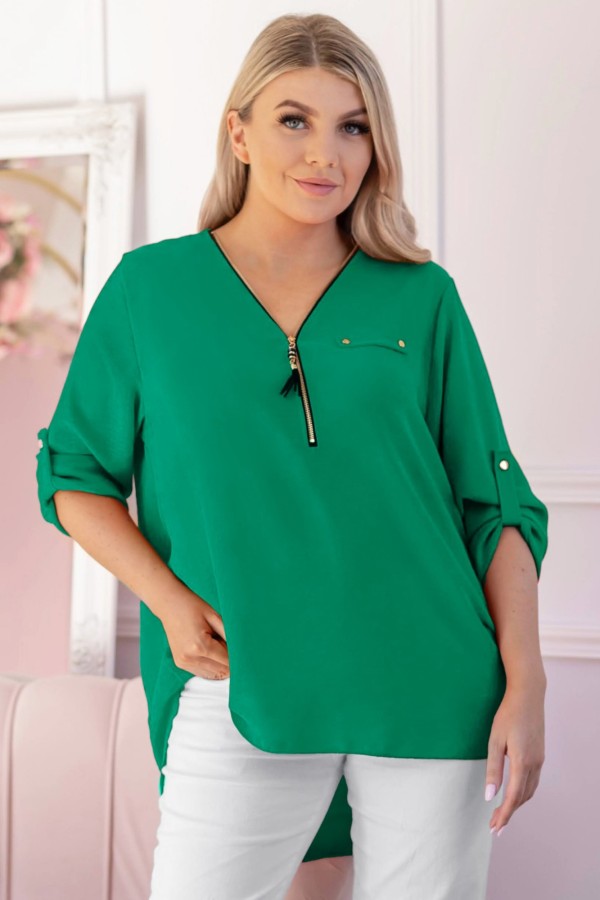 Elegancka bluzka koszula w kolorze zielonym dekolt zamek ZIP secret 2